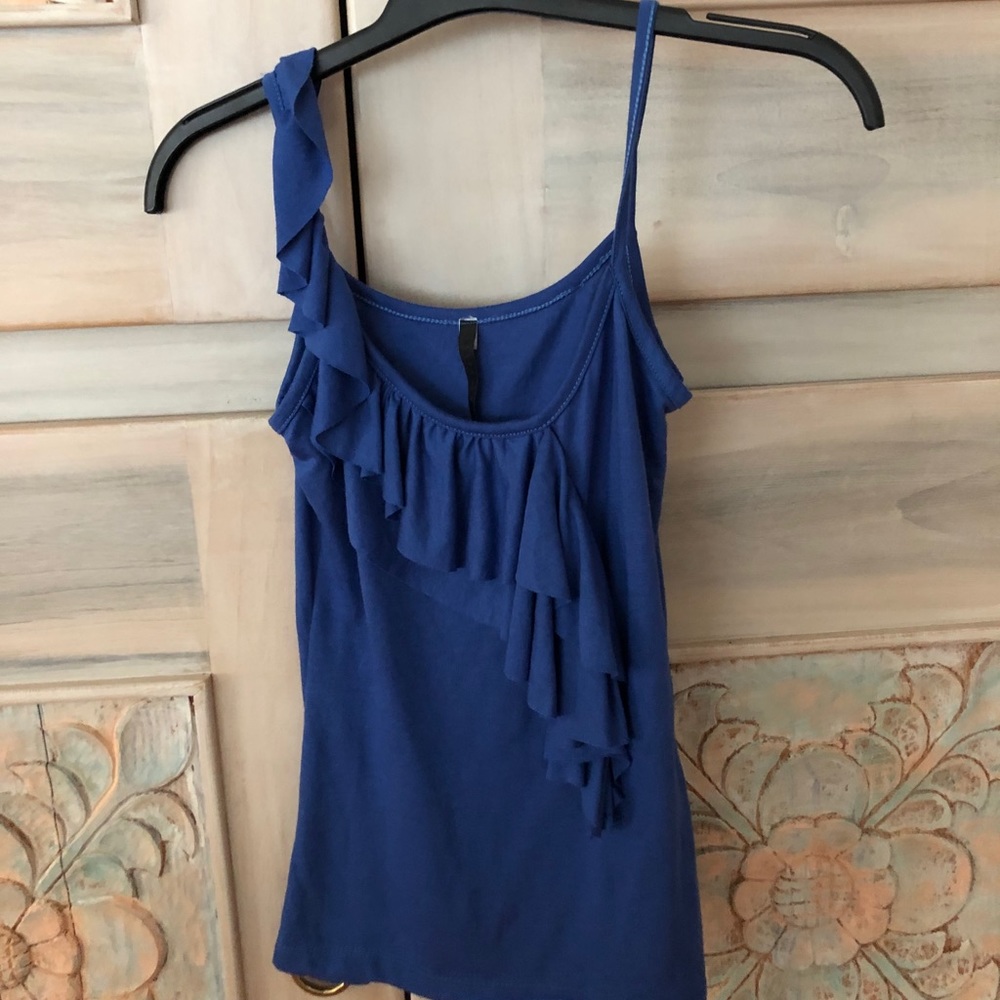 47 Street Blue Ruffled Tank